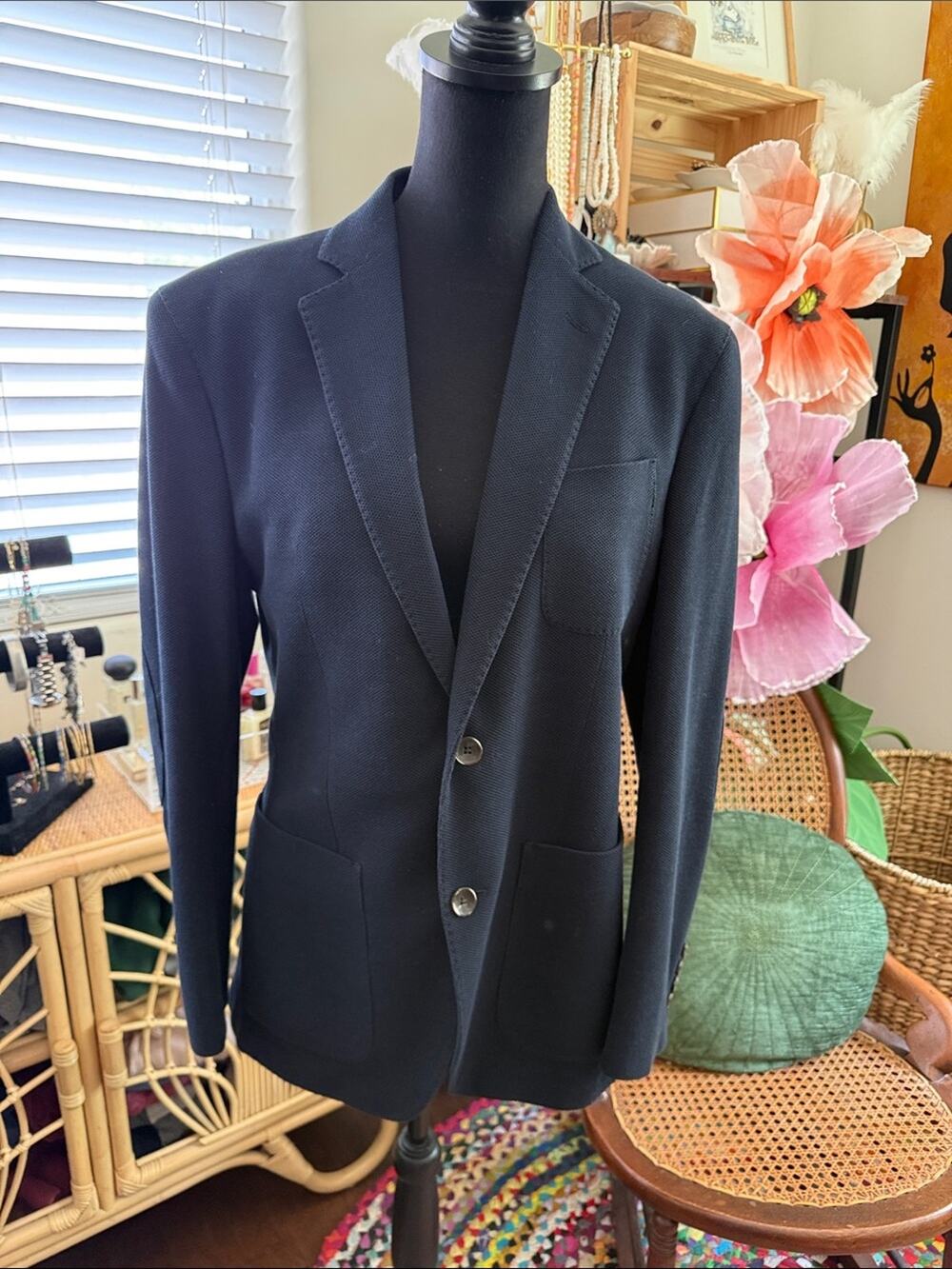 Riviera Red Navy Blue Textured Cotton Classic Preppy Nantucket Hamptons Blazer